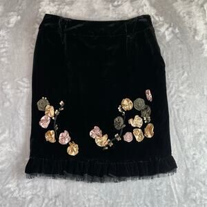 Vintage Macys Skirt Size 14 Velvet 3D Flowers Whimsigoth Withy Fairy Silk Gothic